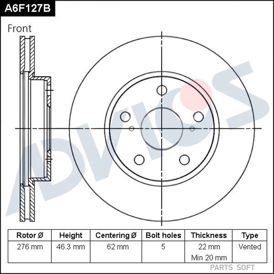 Диск тормозной передний ADVICS A6F127B - ADVICS None None